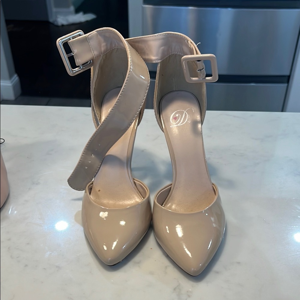 Elegant Nude Patent Leather Women's Heels